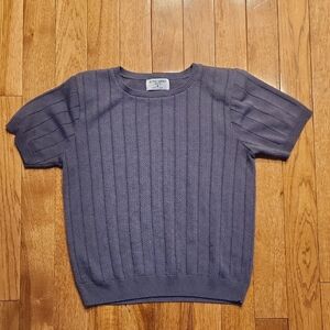 Alfred Dunner Petite Medium Ribbed Knit Short Sleeve Sweater Blue Made USA